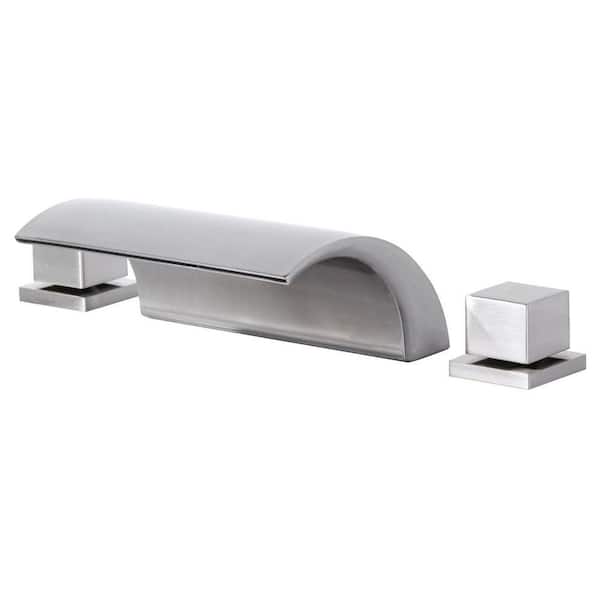 Double-Handle Tub Deck Mount Roman Tub Faucet Waterfall Bathtub Filler in Brushed Nickel