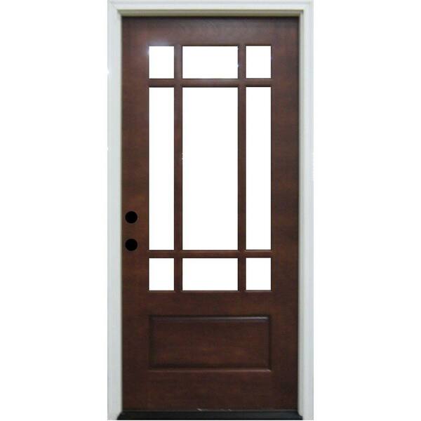 Steves & Sons Craftsman 9 Lite Stained Mahogany Wood Prehung Front Door - DISCONTINUED