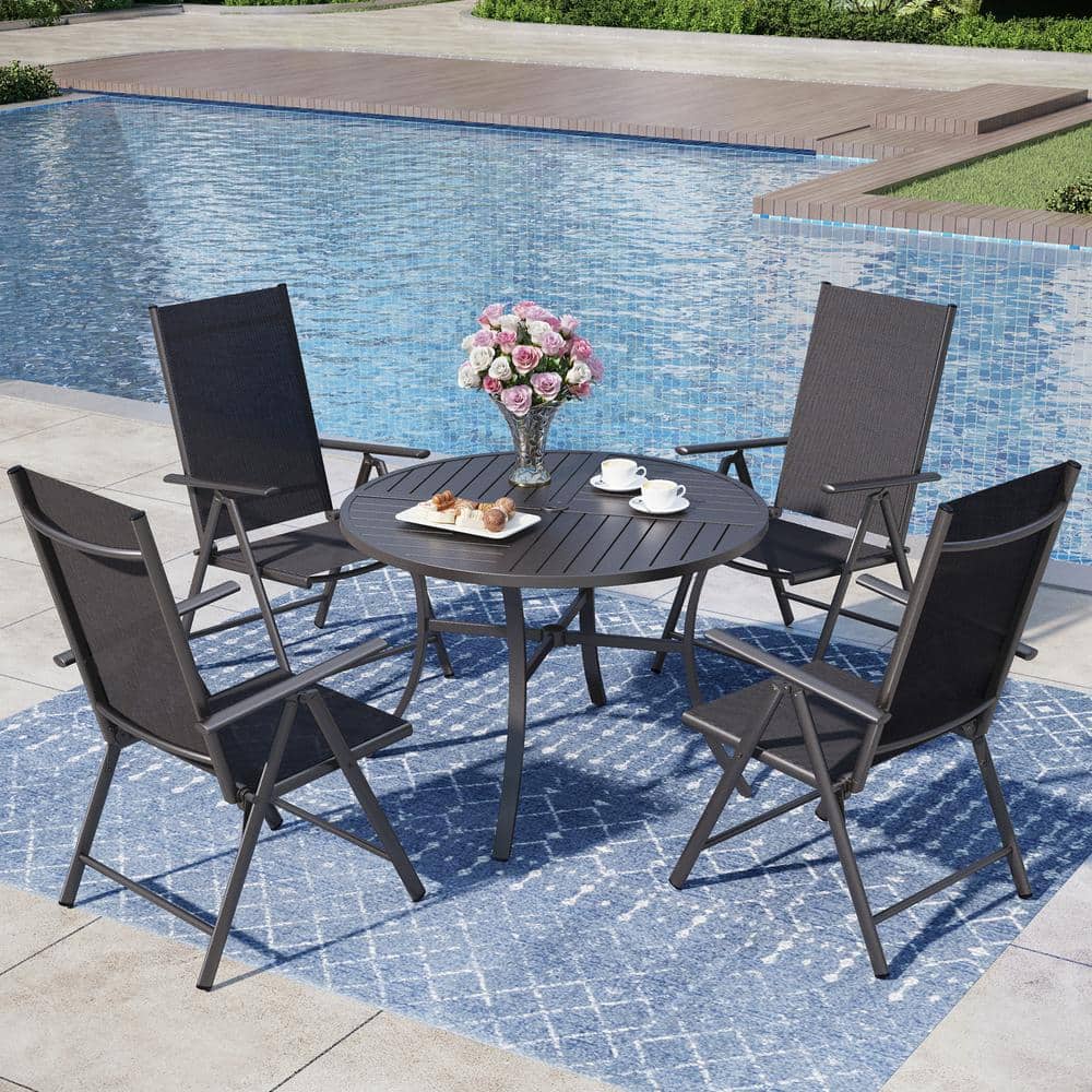 5-Piece Metal Patio Outdoor Dining Set with Black Folding Sling Chair price history on PriceWatchPro