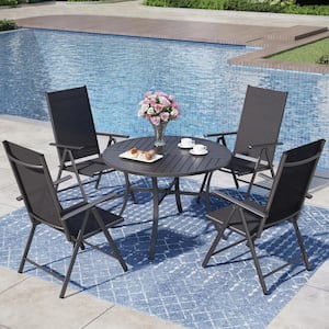 5-Piece Metal Patio Outdoor Dining Set with Black Folding Sling Chair