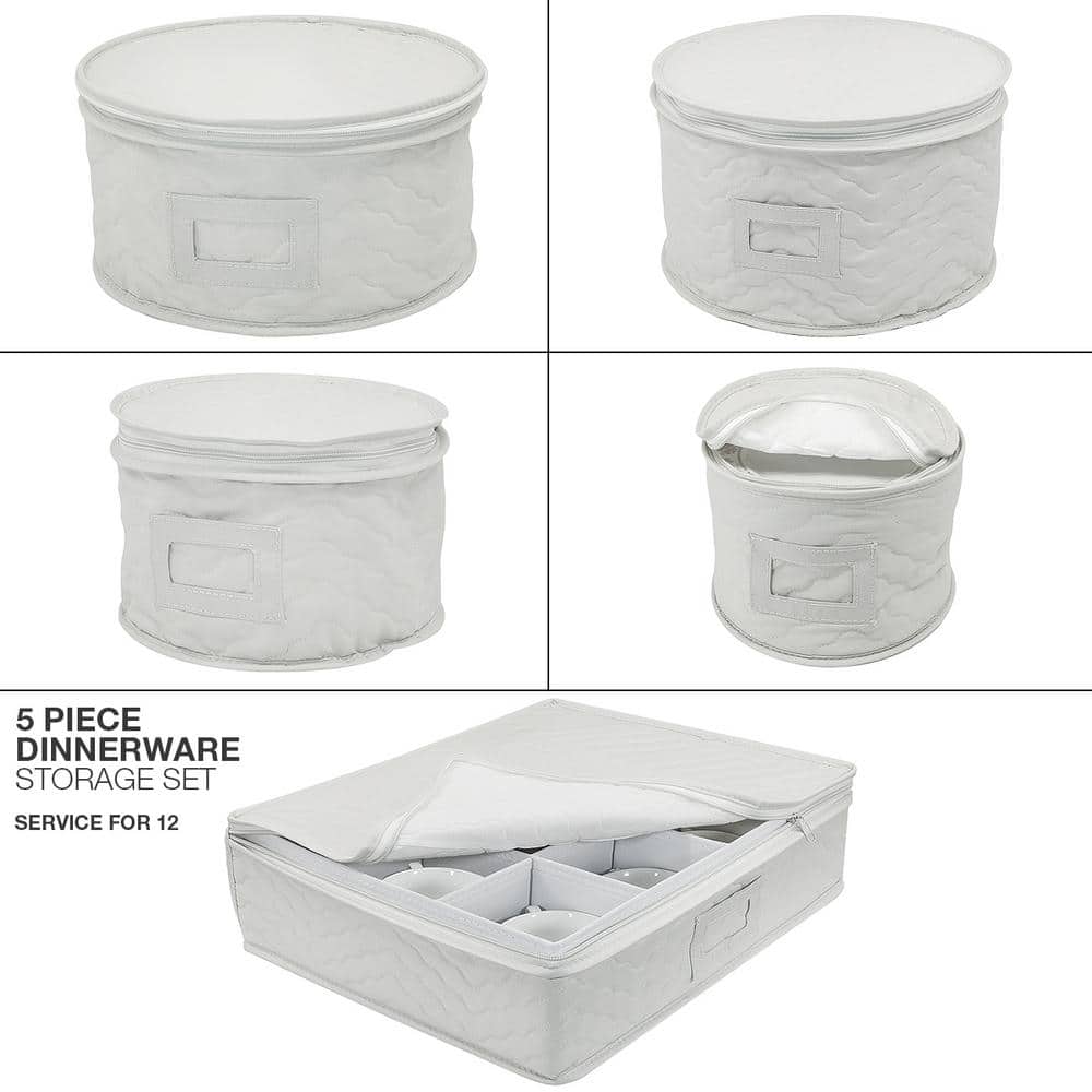 Sorbus White Quilted 5-Piece Dinnerware Storage Set with Felt Protectors