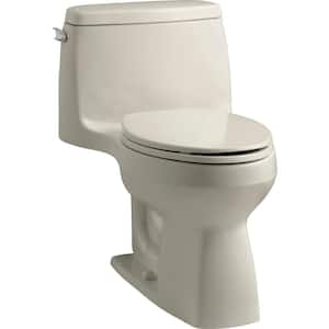 Santa Rosa Comfort Height 1-Piece 1.28 GPF Single Flush Compact Elongated Toilet with AquaPiston Flush in Sandbar