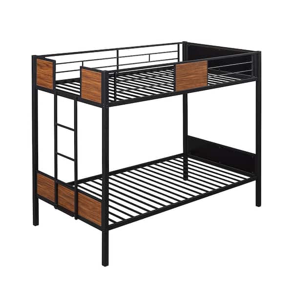 ATHMILE Brown Twin Over Twin Bunk Bed