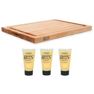 24 in. x 18 in. Rectangle Maple Cutting/Carving Board and Block Natural Cream