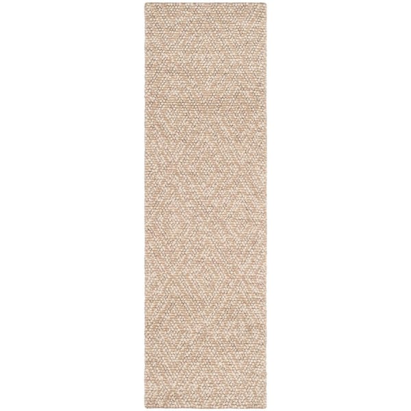 Natura Beige 2 ft. x 12 ft. Solid Color Diamonds Runner Rug