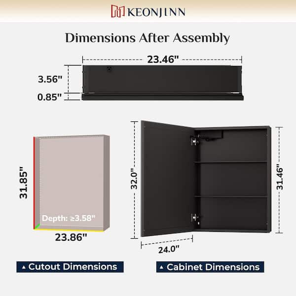 24 in. W x 32 in. H Rectangular Black LED Light Anti-Fog Aluminum Recessed/Surface Mount Medicine Cabinet with Mirror