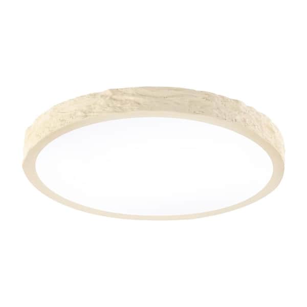 19.68 in. Beige Modern Flush Mount Ceiling Light with Acrylic Shade and 3-Color Integrated LED for Bedroom Living Room