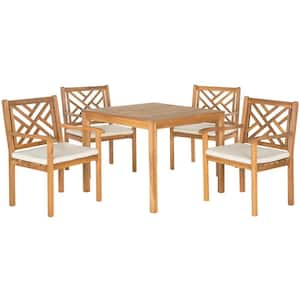 Bradbury Teak Brown 5-Piece Wood Outdoor Dining Set with Beige Cushions