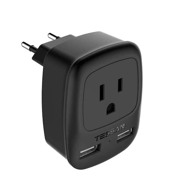 Ahfiwaso 2.4 Amp. Travel Plug Adapter with 2 USB Ports, Type C Outlet Adapter Good for all Gadgets & other USB electronics-Black