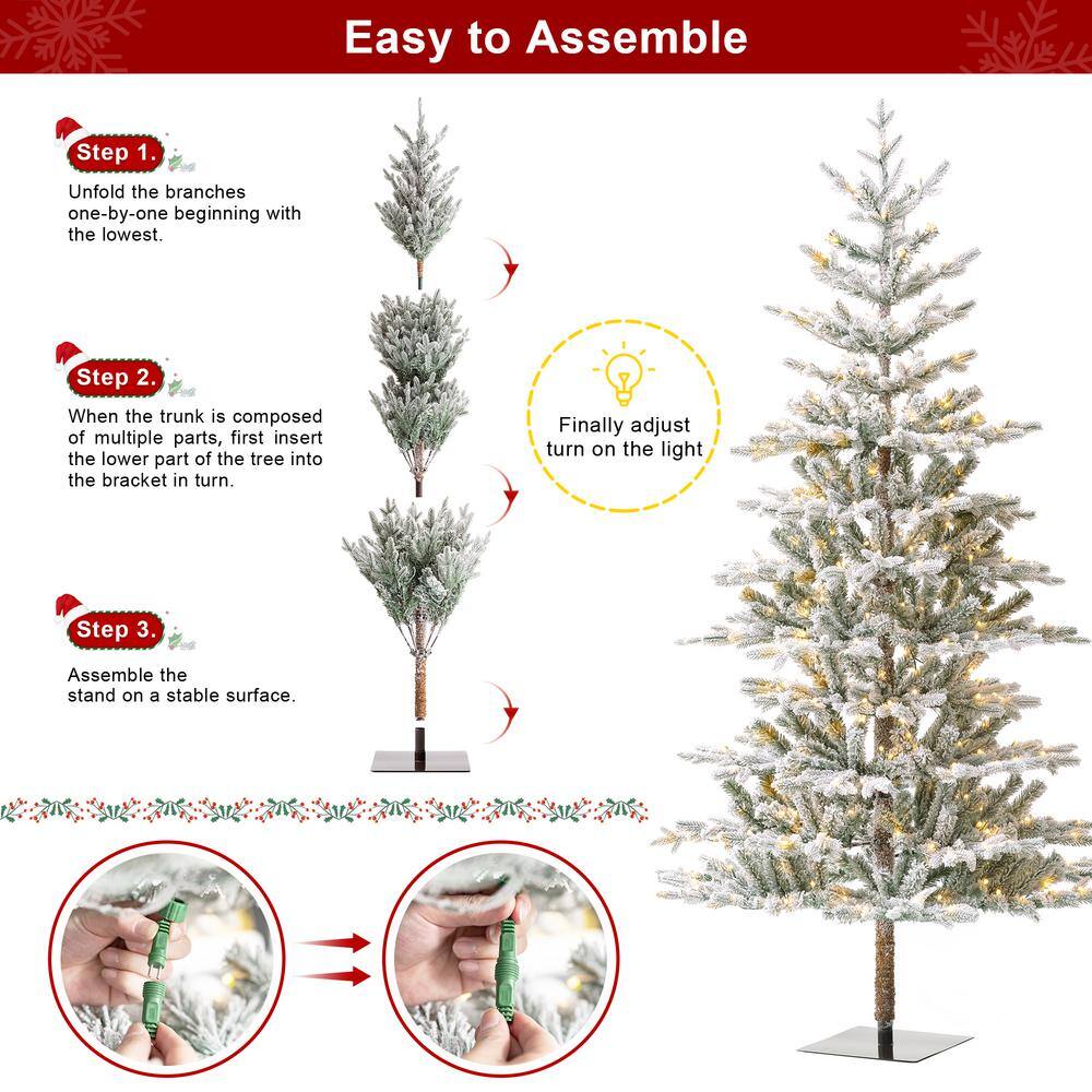 8ft Pre-Lit Flocked Fir Artificial Christmas Tree with Warm White Lights
