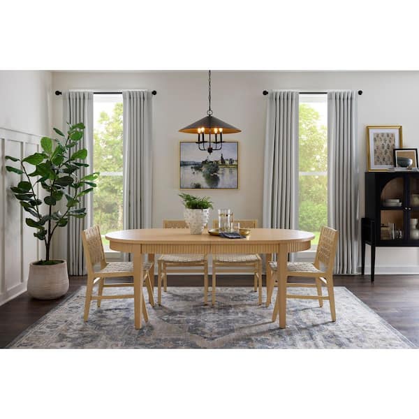 Gwynn Cerused White Wood Finish 95.98 in L x 40 in W Extension Dining Table with Square Legs, Seats 4-6
