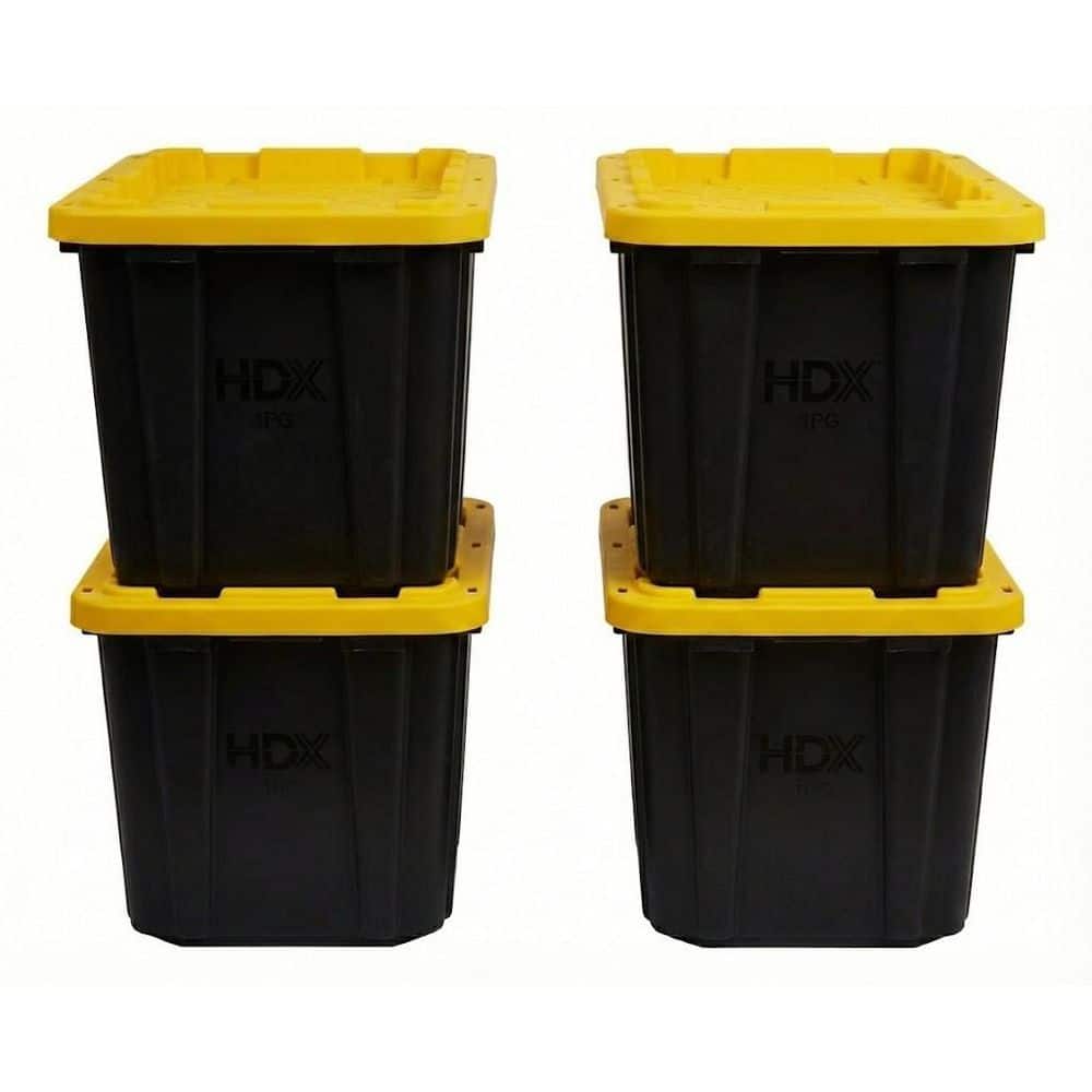 HDX 27 Gal. Tough Storage Tote in Black and Yellow (4-Pack) - The Home ...