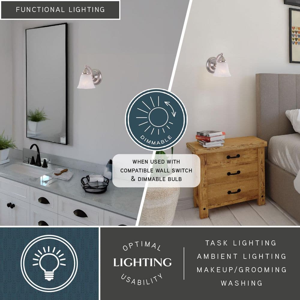 Brushed Nickel Alabaster Glass Vanity Wall Sconce