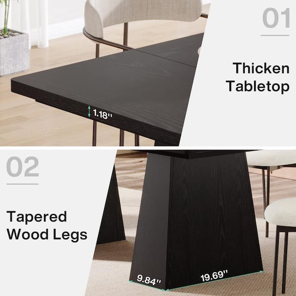 BYBLIGHT Black Engineered Wood 63 in. Double Pedestal Dining