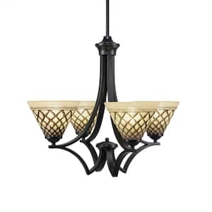 Clevelend 4-Light Matte Black Round Chandelier with 7 in. Chocolate Icing Glass Shades, No bulbs included