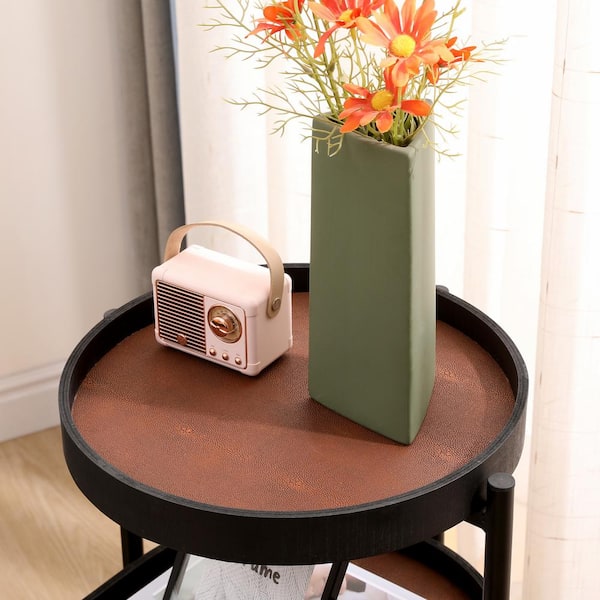 Unbranded 27 in. Brown Modern 2-Tier Oval MDF End Table Accent Side Table Nightstands with Metal Frame for Living Room
