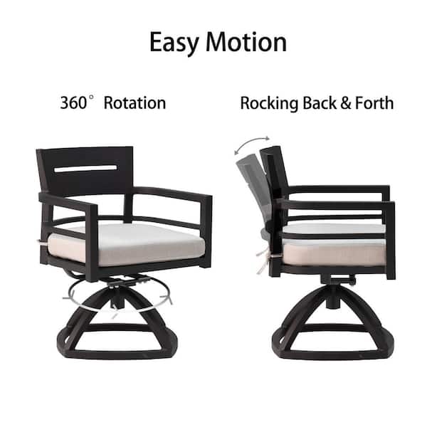 Lvod Black 7-Piece Aluminum Outdoor Dining Set with 6-Swivel Rockers and Dining Table with Umbrella Hole ABD Cushions