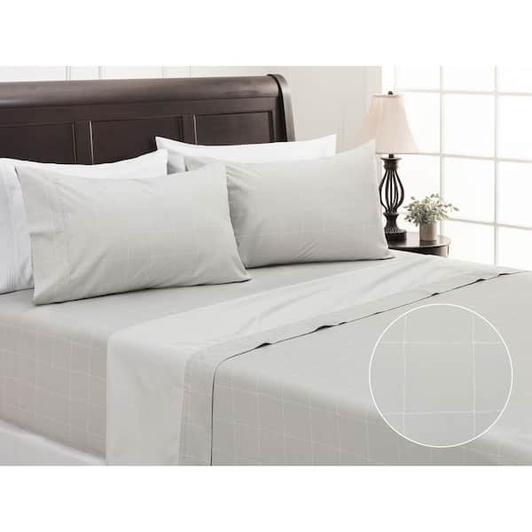 4-Piece Squareline Geometric Gray Pattern Print Microfiber Bedsheets Set, Queen