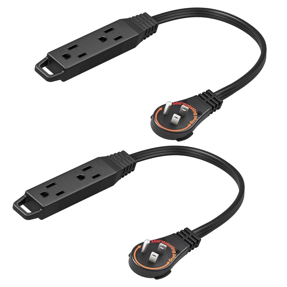 DEWENWILS 1FT 360° Rotating Flat Plug Extension Cord / Wire, 16AWG