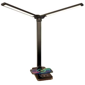 Double Head 15.35 in. Wireless Desk Lamp with Docking Charger and USB Port, Black