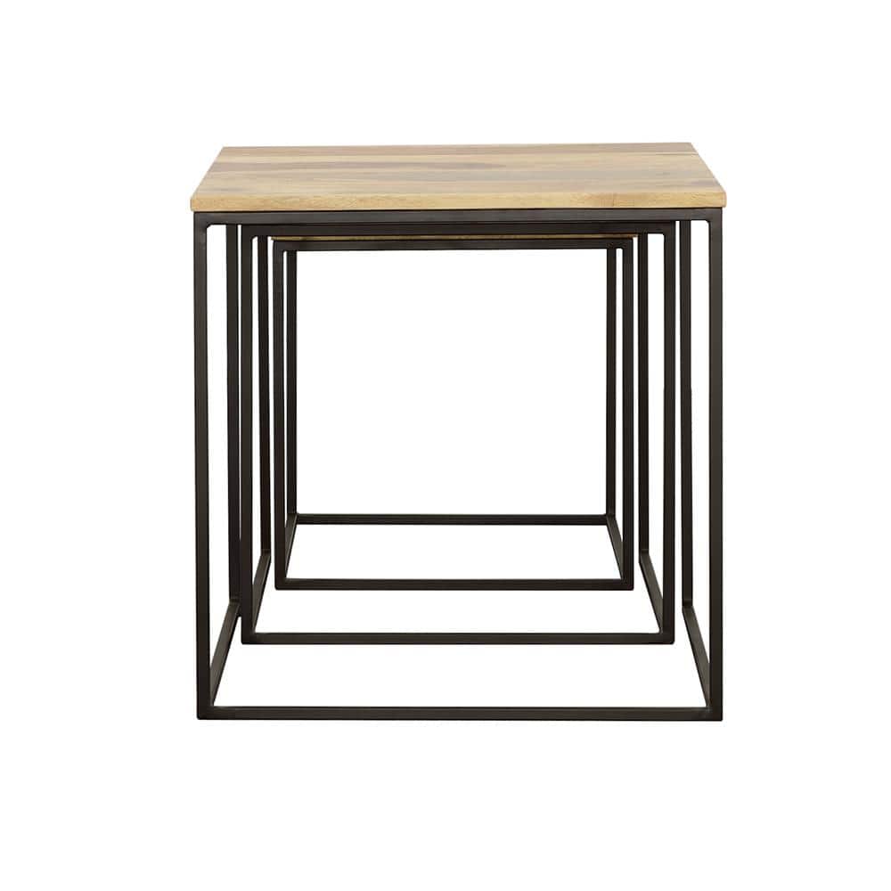 Belcourt Sheesham Wood and Black Metal 20'' Square Nesting Tables