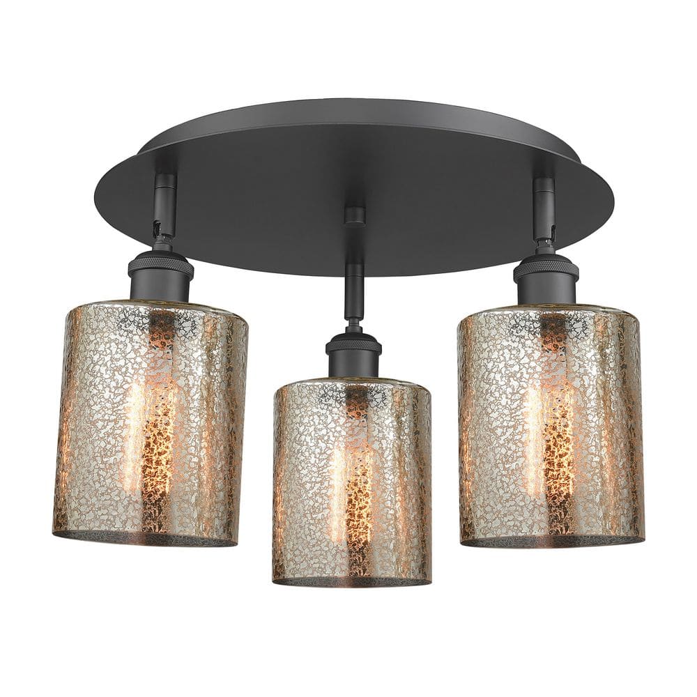 Cobbleskill 17.75 in. 3-Light Matte Black Art Nouveau Flush Mount with Smoked Glass Shade price history on PriceWatchPro