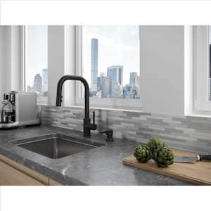 Zanna Single Handle Pull Down Sprayer Kitchen Faucet with Deckplate and Soap Dispenser in Matte Black