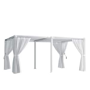 12 ft. x 16 ft. White Aluminum Louvered Pergola with Steel Roof and Curtains