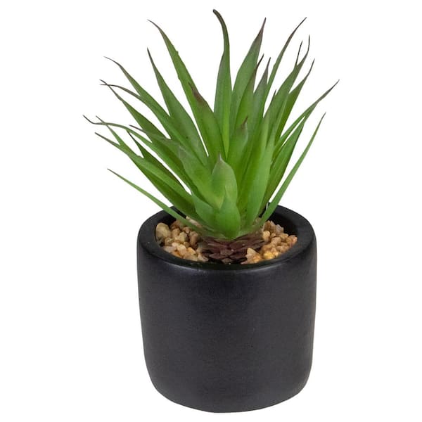 7 in. Green Artificial Sword Grass in Black Pot
