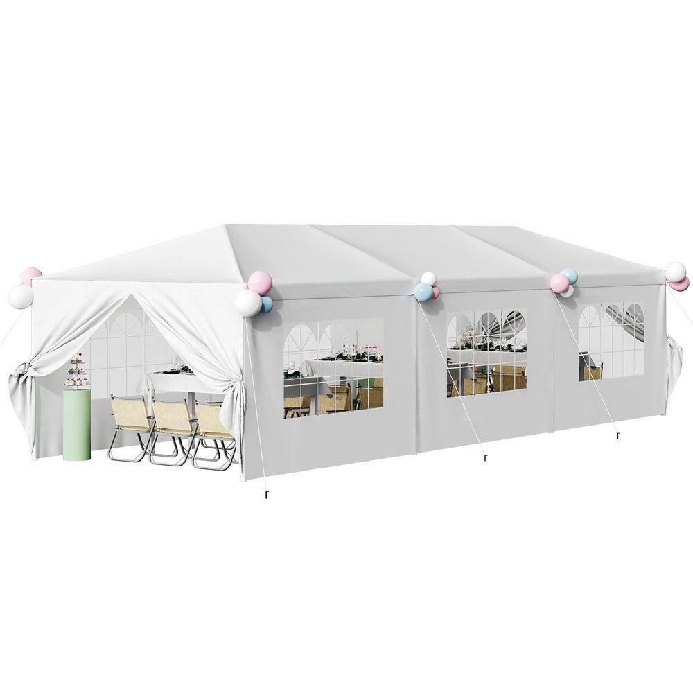 10'x30' Outdoor Wedding Canopy Tent with Removable Sidewalls, Waterproof Gazebo Shelter (White)