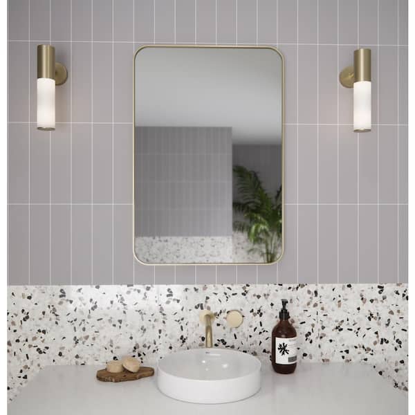 Calla 22 in. W x 32 in. H x 5 in. D Recessed Medicine Cabinet in Satin Brass with Mirror