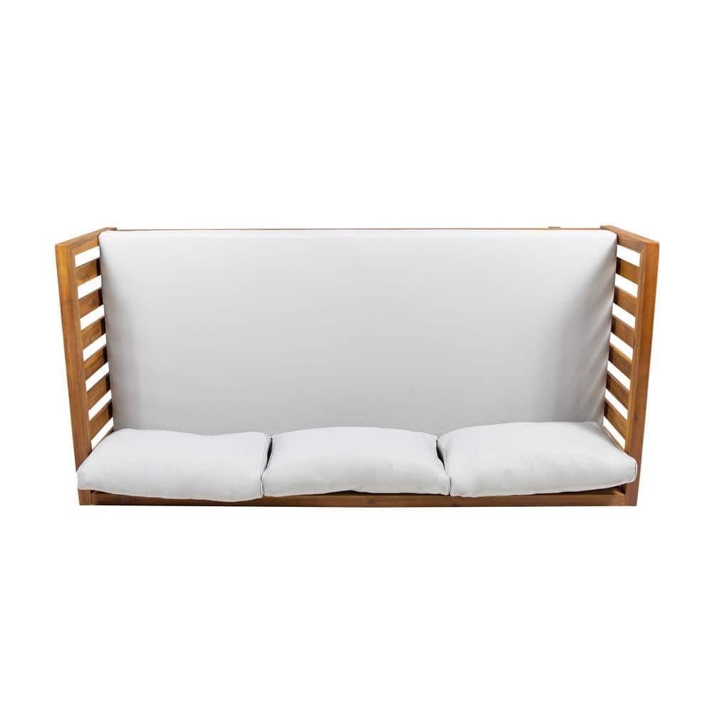 Teak Brown Acacia Wood Daybed with Light Gray Cushions