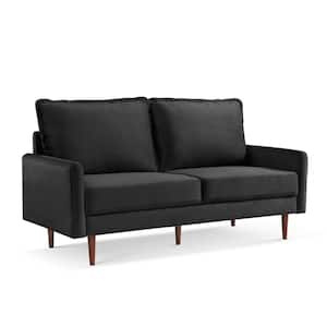Modern Cambered Arm 69 in. Wide Round Arm Velvet Polyester Modern Rectangular Sofa in Black