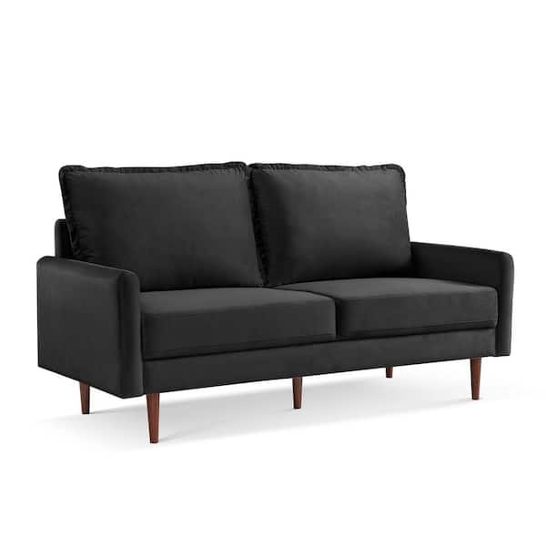 OS Home and Office Furniture Modern Cambered Arm 69 in. Wide Round Arm Velvet Polyester Modern Rectangular Sofa in Black