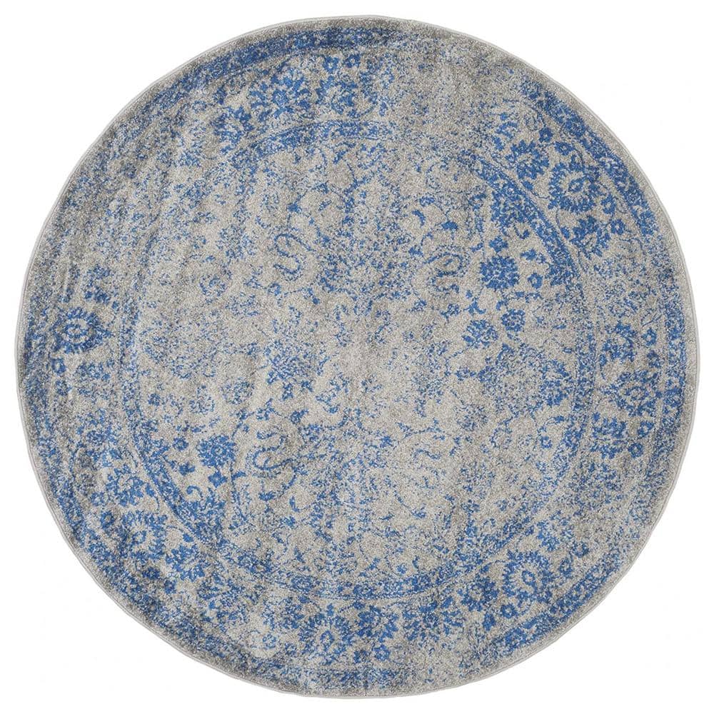 Blue Polypropylene 6 ft. x 6 ft. Oriental Indoor Round Area Rug