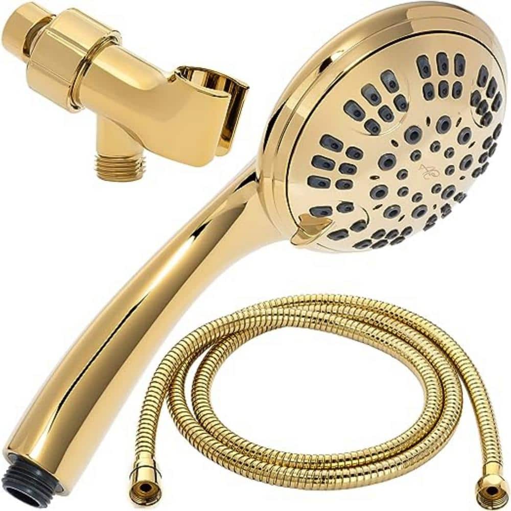 6 Function Handheld Shower Head Kit 6-Spray Wall Mount Handheld Shower Head 2.5 GPM in ‎Polished Brass