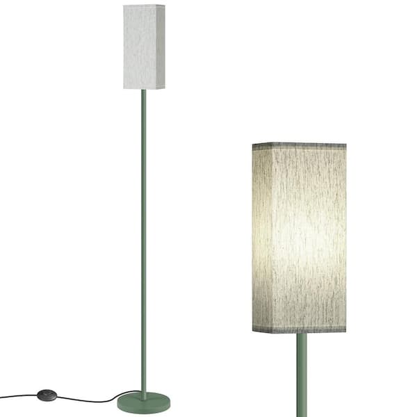 65 in. Green 1-Light Lantern Floor Lamp with Linen Shade and No