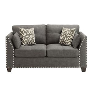 Laurissa 59 in. Light Charcoal Solid Linen 2-Seater Loveseat with Nailhead Trim