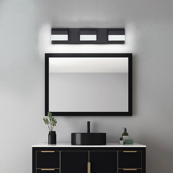 22 in. 3-Light Black Bathroom LED Vanity Light, Wall Mounted Over Mirror Lighting, Energy Efficient, Moisture-Proof