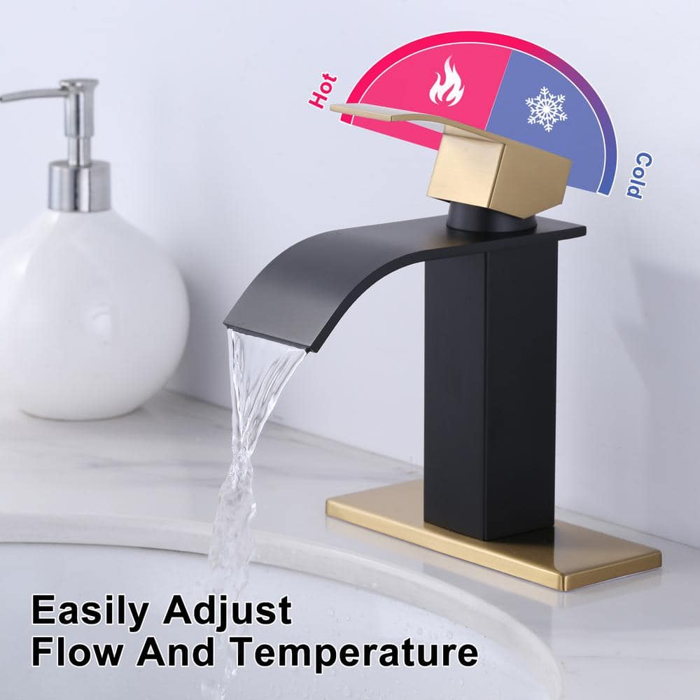 Gold and Black Stainless Steel Waterfall Bathroom Faucet