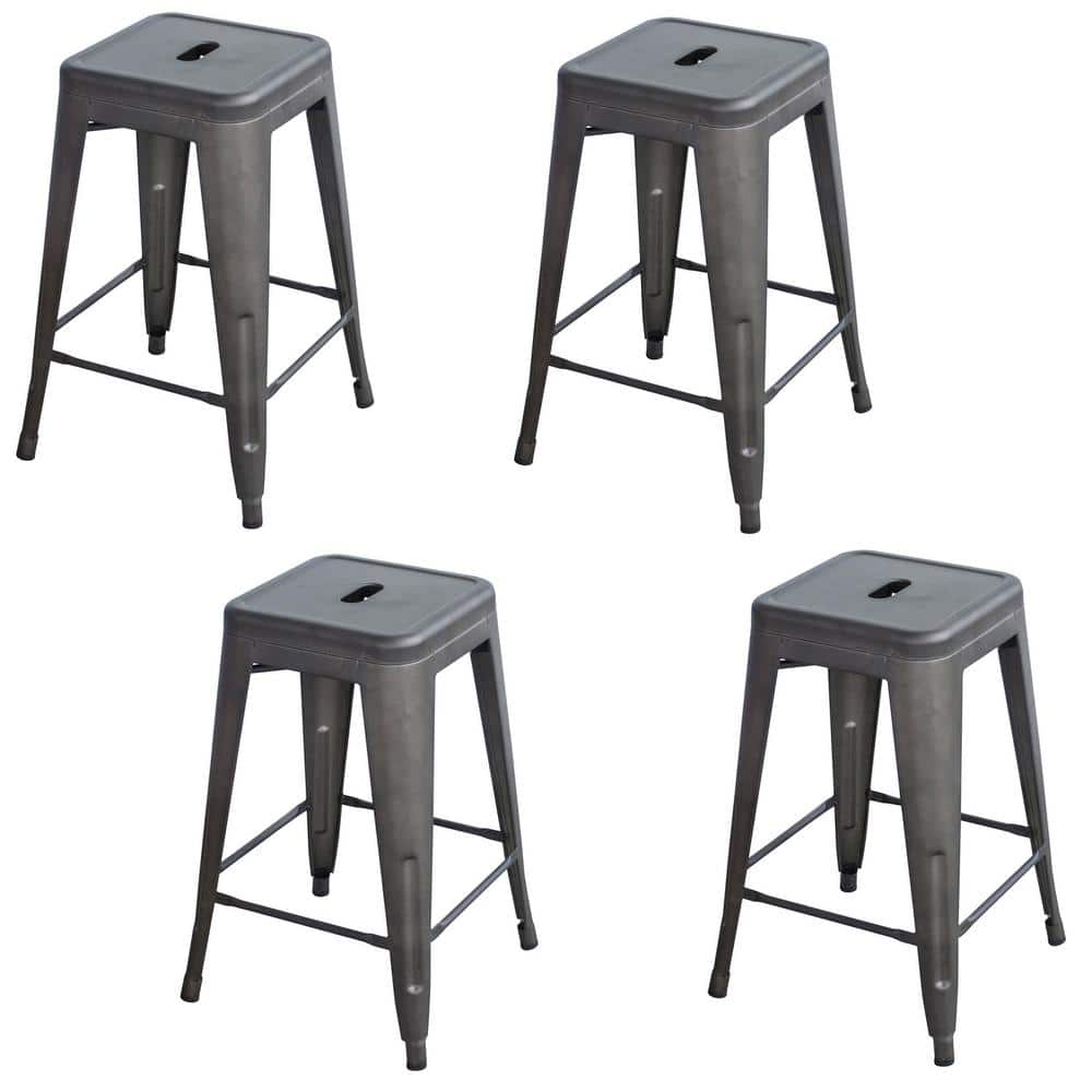 AmeriHome Loft Style 24 in. Rustic Gunmetal Metal Bar Stool (Set of 4