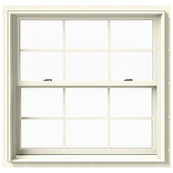 JELD-WEN 37.375 in. x 36 in. W-2500 Series Cream Painted Clad Wood Double Hung Window w/ Natural Interior and Screen