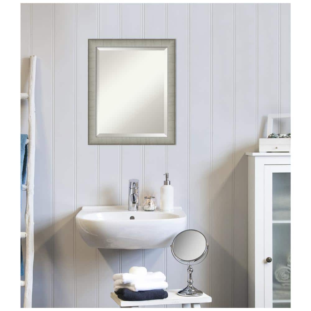Elegant Brushed Pewter 19" x 23" Rectangular Bathroom Mirror
