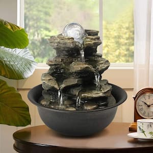 8.3 in. Rock Cascading Tabletop Water Fountain with LED Lights and Crystal Ball for Home Office Bedroom Relaxation