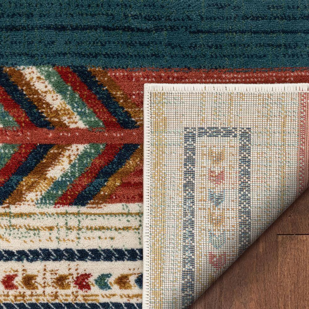 Crimson and Blue Southwestern Medallion Pattern Area Rug 5' x 7'
