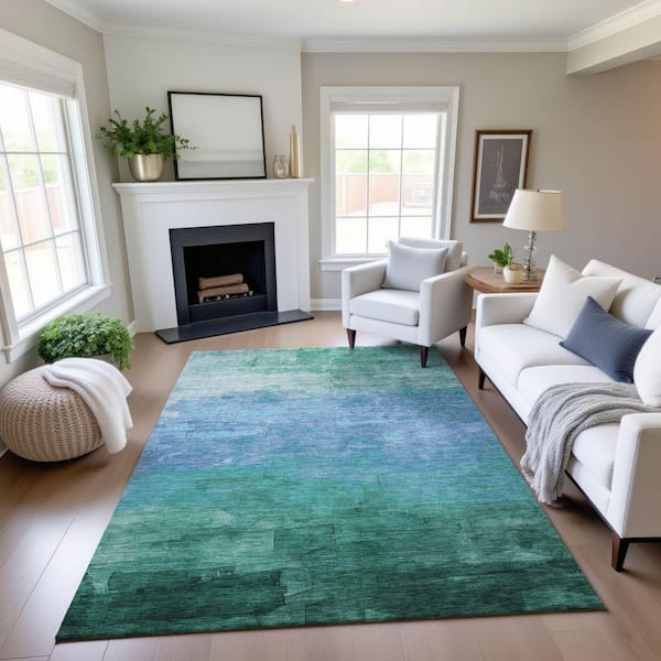 Mayfield Premium Machine Washable Abstract AMF1465 Teal 5 ft. x 7 ft. 6 in. Area Rug