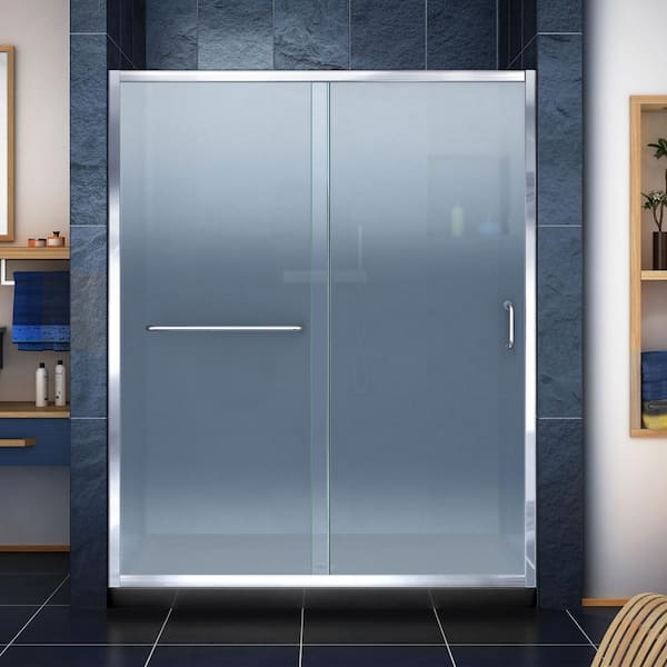 Infinity-Z 36 in. x 60 in. Semi-Frameless Sliding Shower Kit Door in Chrome with Center Drain Shower Base in Black