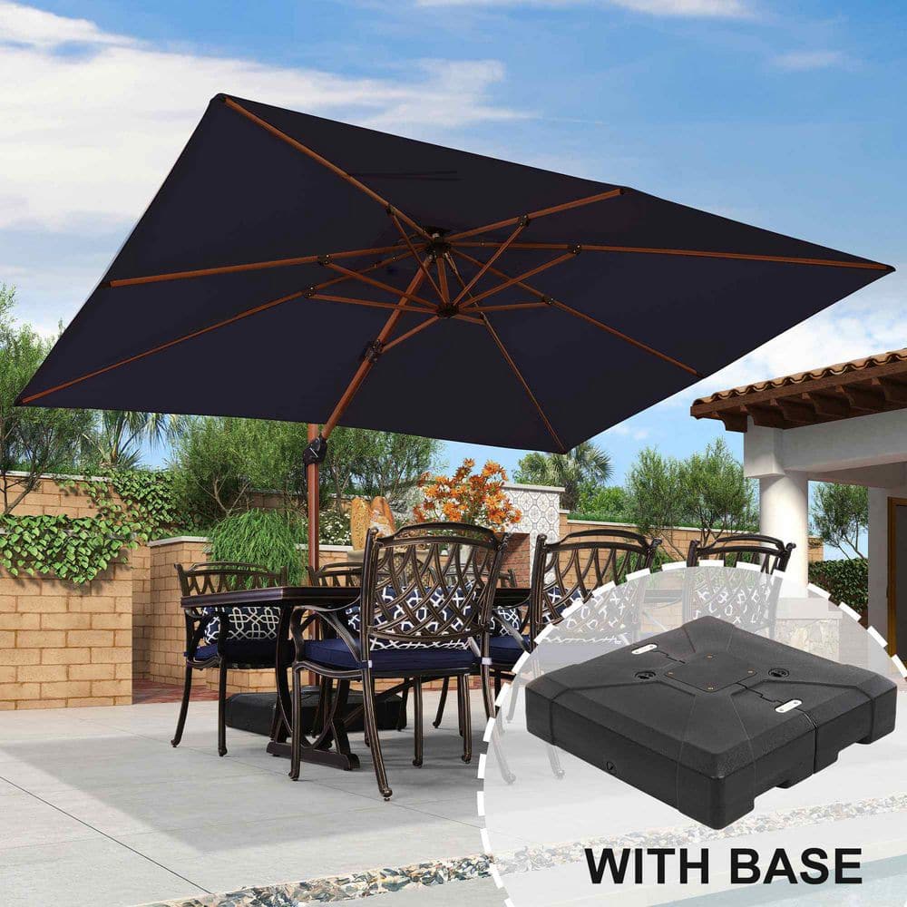 9 ft. x 12 ft. High-Quality Wood Pattern Aluminum Cantilever Patio Umbrella with Base, Navy Blue price history on PriceWatchPro