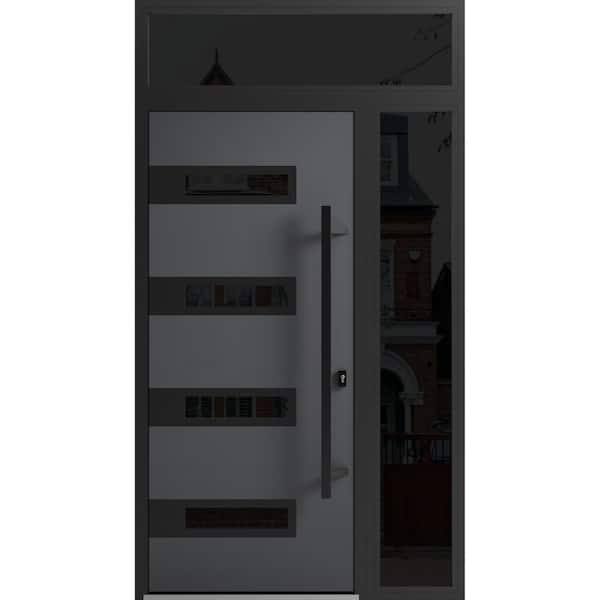 VDOMDOORS 0131 50 in. x 96 in. Left-hand/Inswing Sidelight and Transom Tinted Glass Grey Steel Prehung Front Door with Hardware