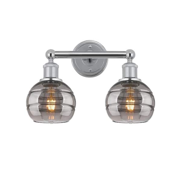 Rochester 14.88 in. 2-Light Polished Chrome Vanity Light with Glass Shade